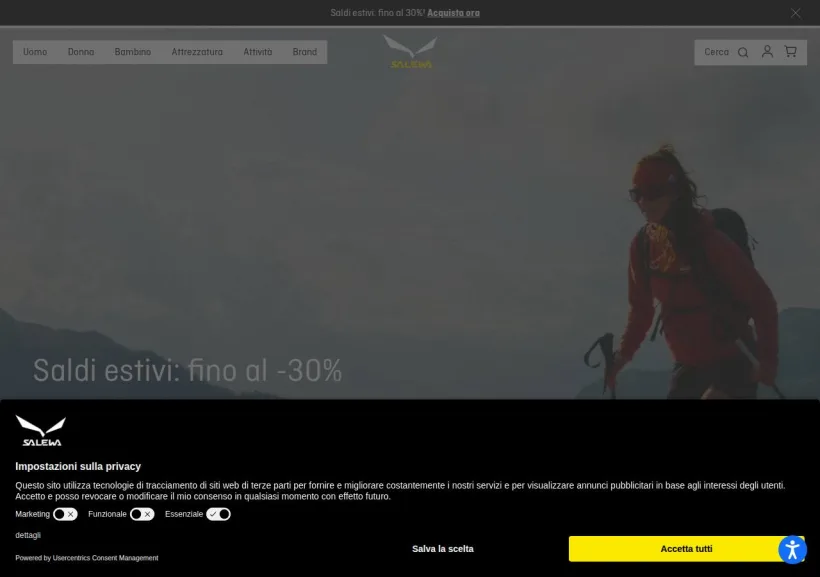 Schermata della pagina offerta di Salewa