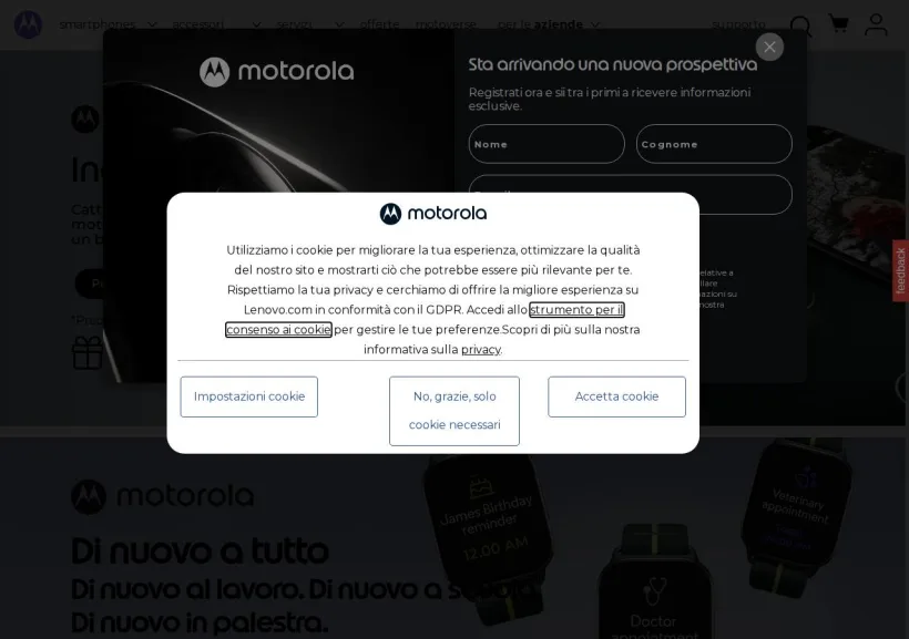 Schermata della pagina offerta di Motorola