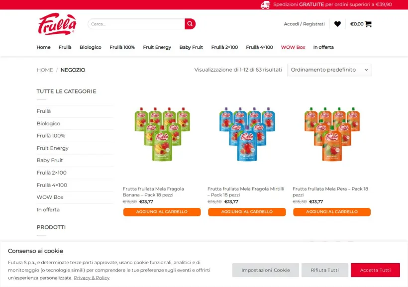 Schermata della pagina offerta di Frullà